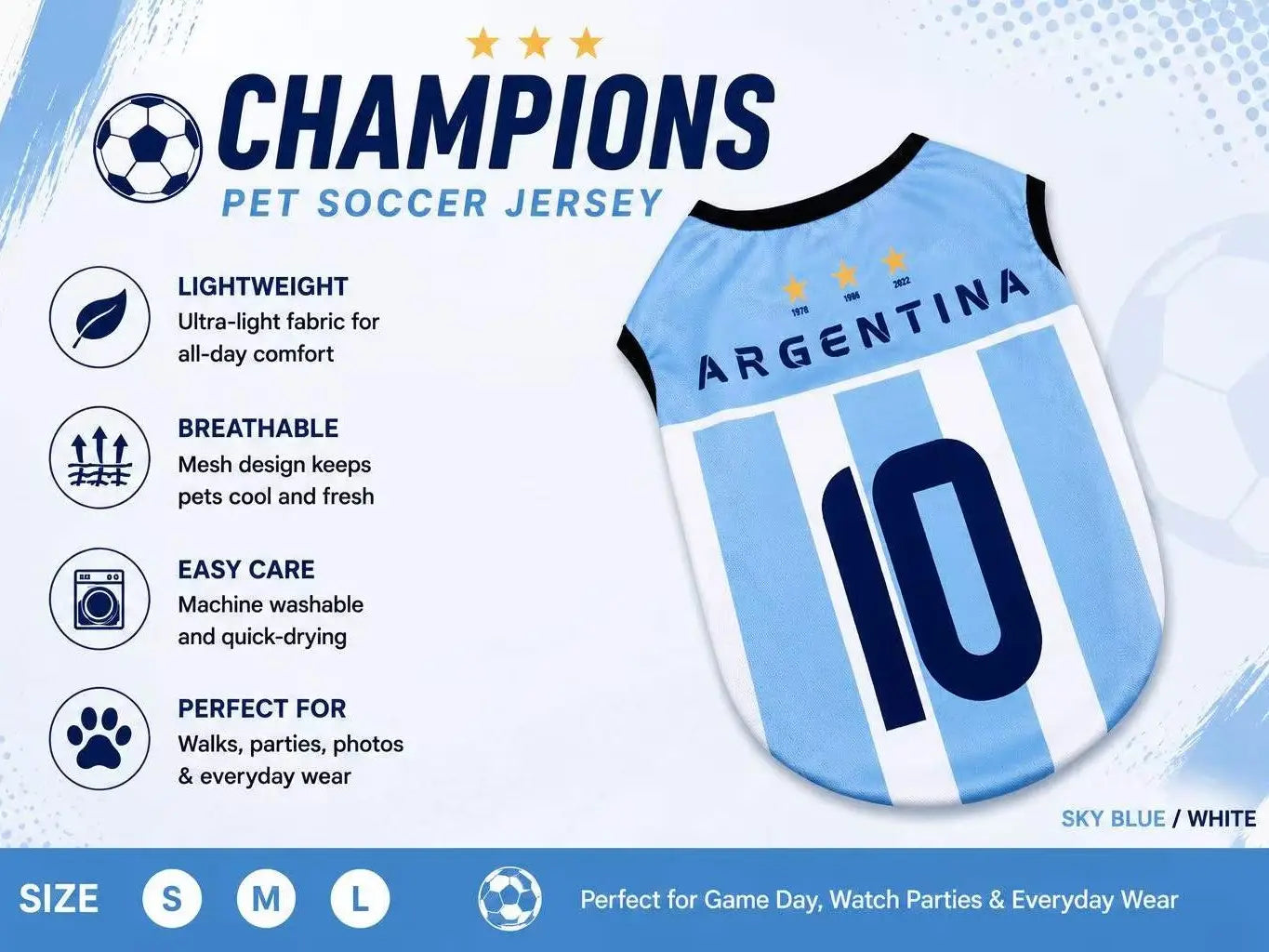 Pet Soccer Jersey for Small to Medium Dogs and Cats - Stylish Game Day Sports Apparel