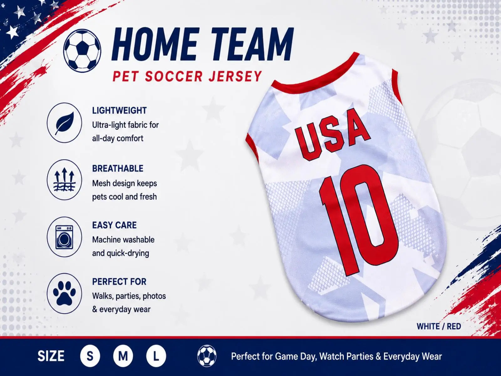 Pet Soccer Jersey for Small to Medium Dogs and Cats - Stylish Game Day Sports Apparel